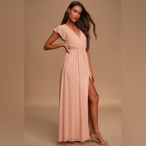 Lulus Lost in the Moment Blush Maxi Dress Blush Pink Wedding Guest Bridesmaid - Picture 3 of 11